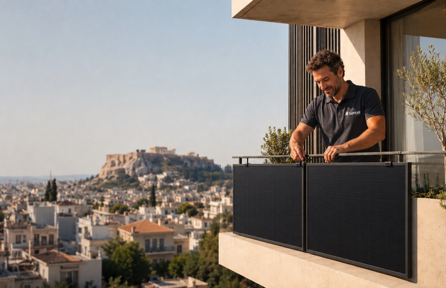 Technician reviewing a balcony installation